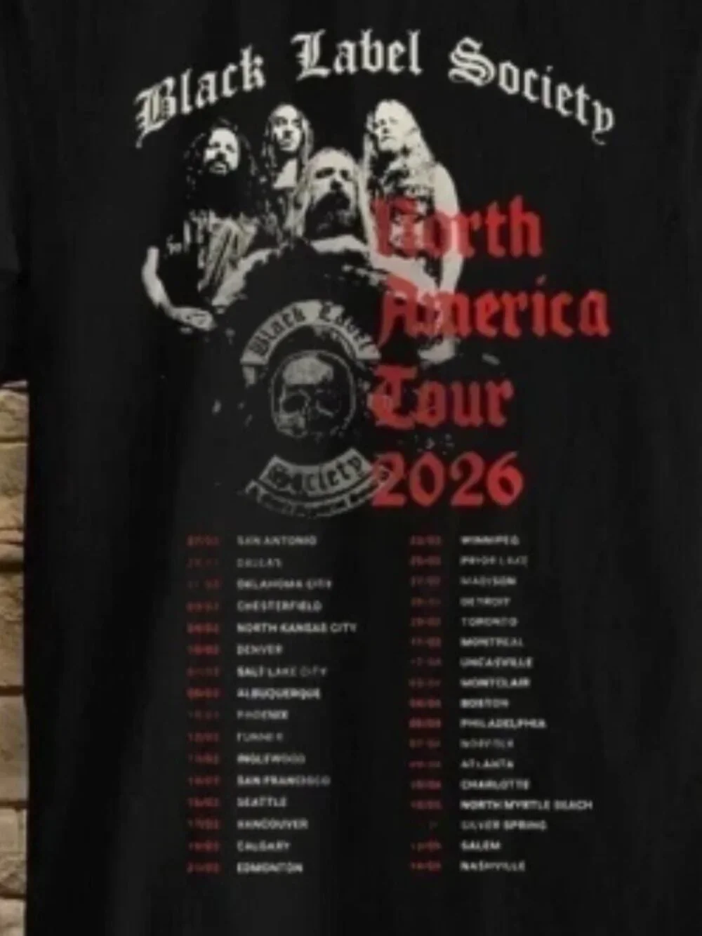 Black Label Society North America Tour 2026 Graphic Black T-Shirt